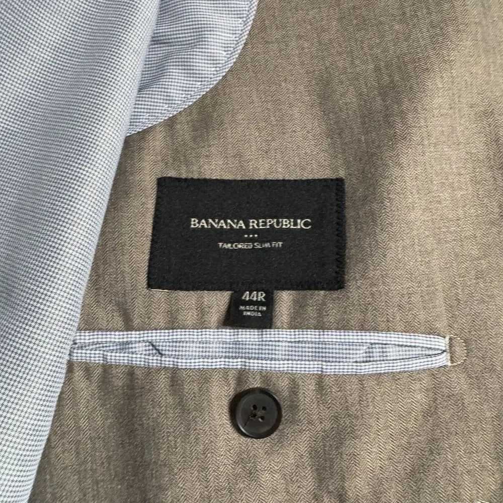 Banana Republic‎ Blazer Mens 44R Slim Fit Brown Herringbone Wool